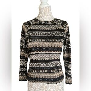 Forever 21 fair isle pattern lightweight Crewneck Sweater Black/Tan Sz:S